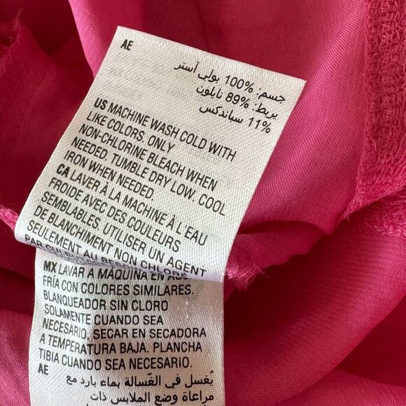 Bar III X-Large Cropped Top Long Balloon Sleeves Lace-Hem Button-Up V-Neck Pink - Picture 10 of 10